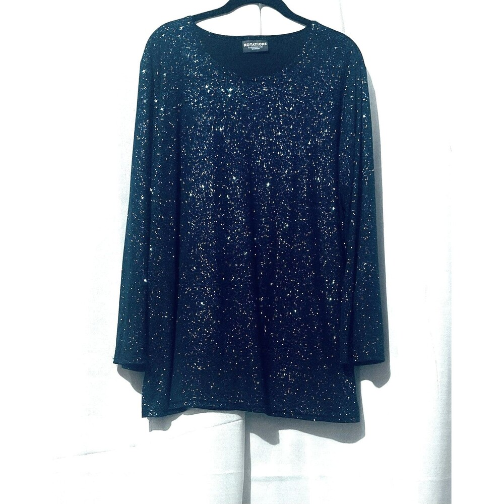 Notations Women’s  Sparkle Velour Long Sleeve Top Size 1XLarge COLOR BLUE